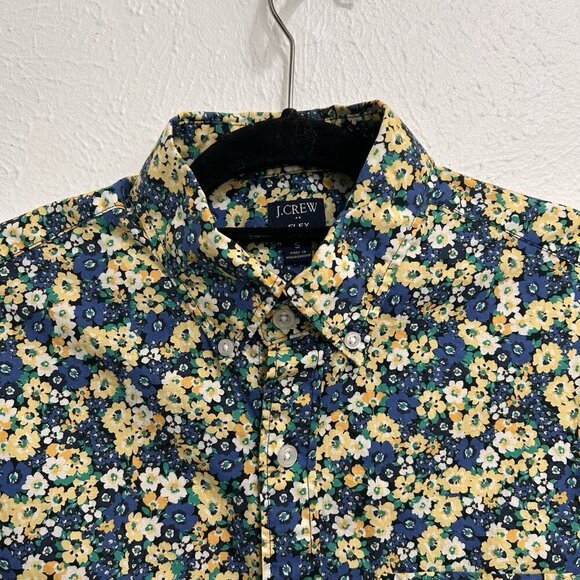 J. Crew Flex Washed Blue Yellow Floral Print Shirt Button Up Short Sleeves Sz S - Picture 3 of 9